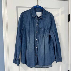 Lola River Chambray Button Down Shirt | Blue Denim Lightweight Top | Size M